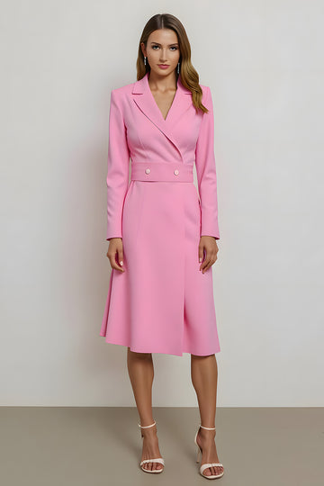 Pink Notched Lapel Sheath Midi Work Dress